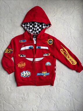 5T NWOT Lightning McQueen Red Zip Up Checkered Hoodie - Boys